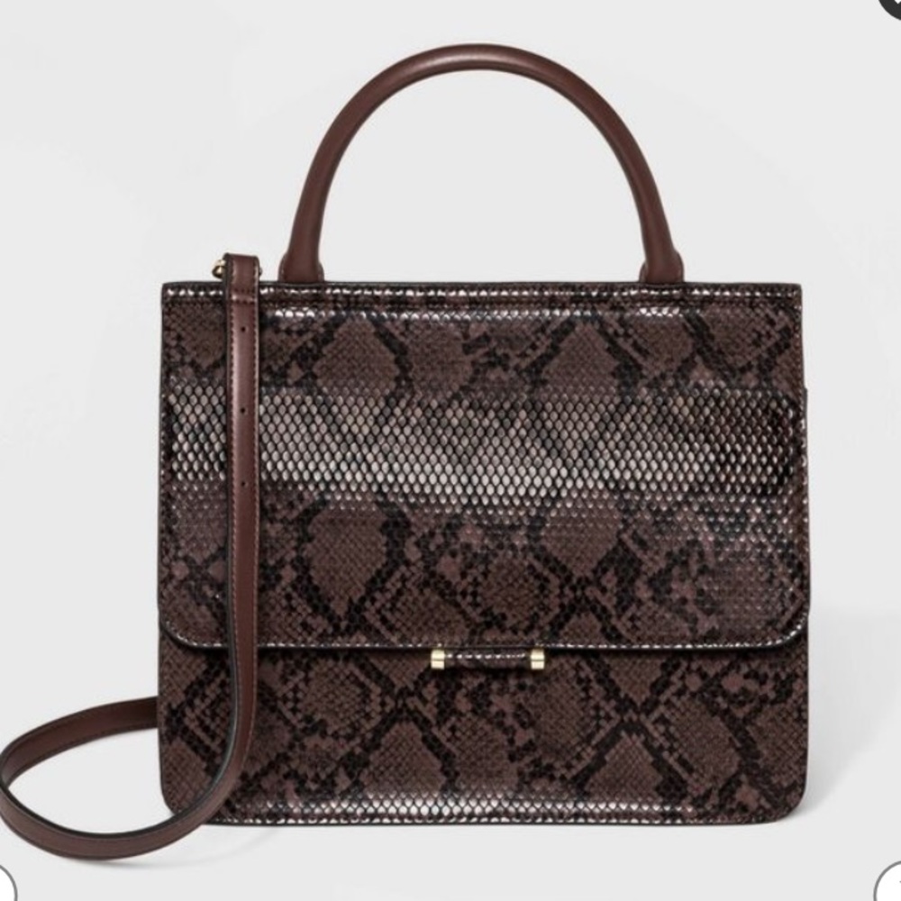 Top Handle Satchel Faux Snakeskin Handbag